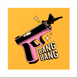 Bang Bang Black Cat in yellow Posters and Art